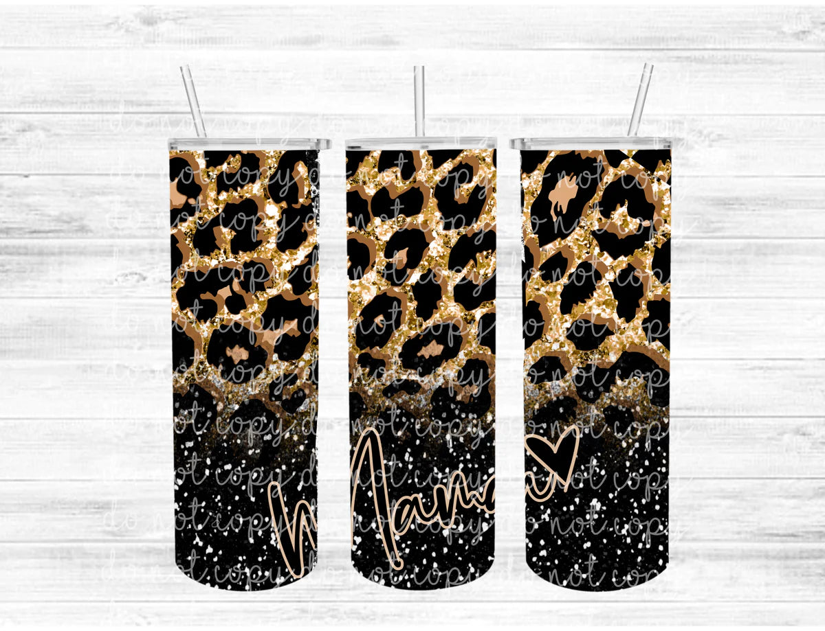 Black Glitter & Leopard Mama Tumbler