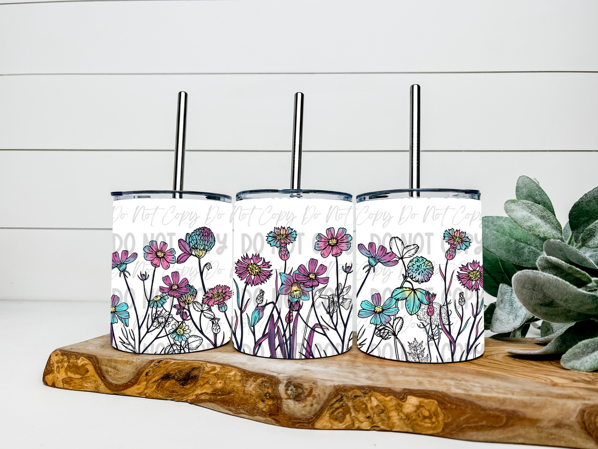 Blue & Purple Wildflowers - 12oz Low Ball Tumbler