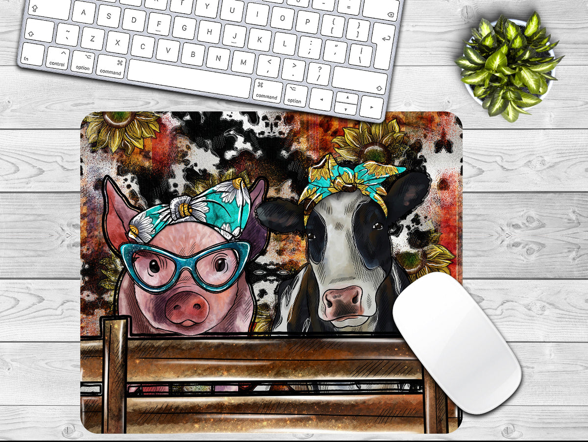 Pig & Cow Sunflower Mouse Pad