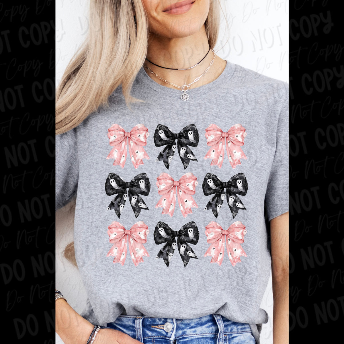 Pink & Black Ghost Coquette Bow - Tee
