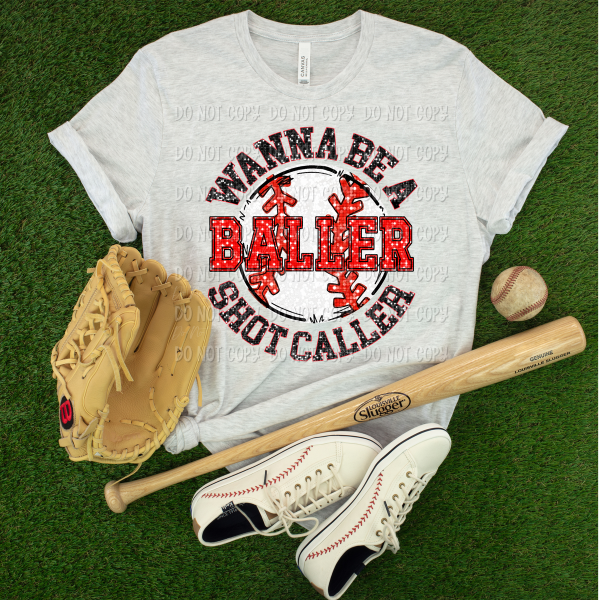 Wanna Be Baller Shot Caller || Faux Glitter || Tee