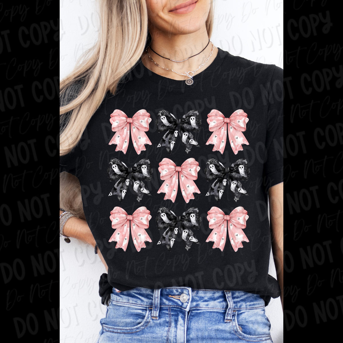 Pink & Black Ghost Coquette Bow - Tee