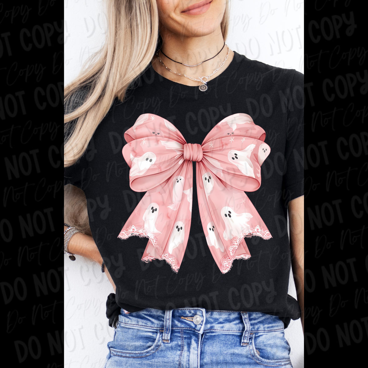 Pink Ghost Coquette Bow - Tee