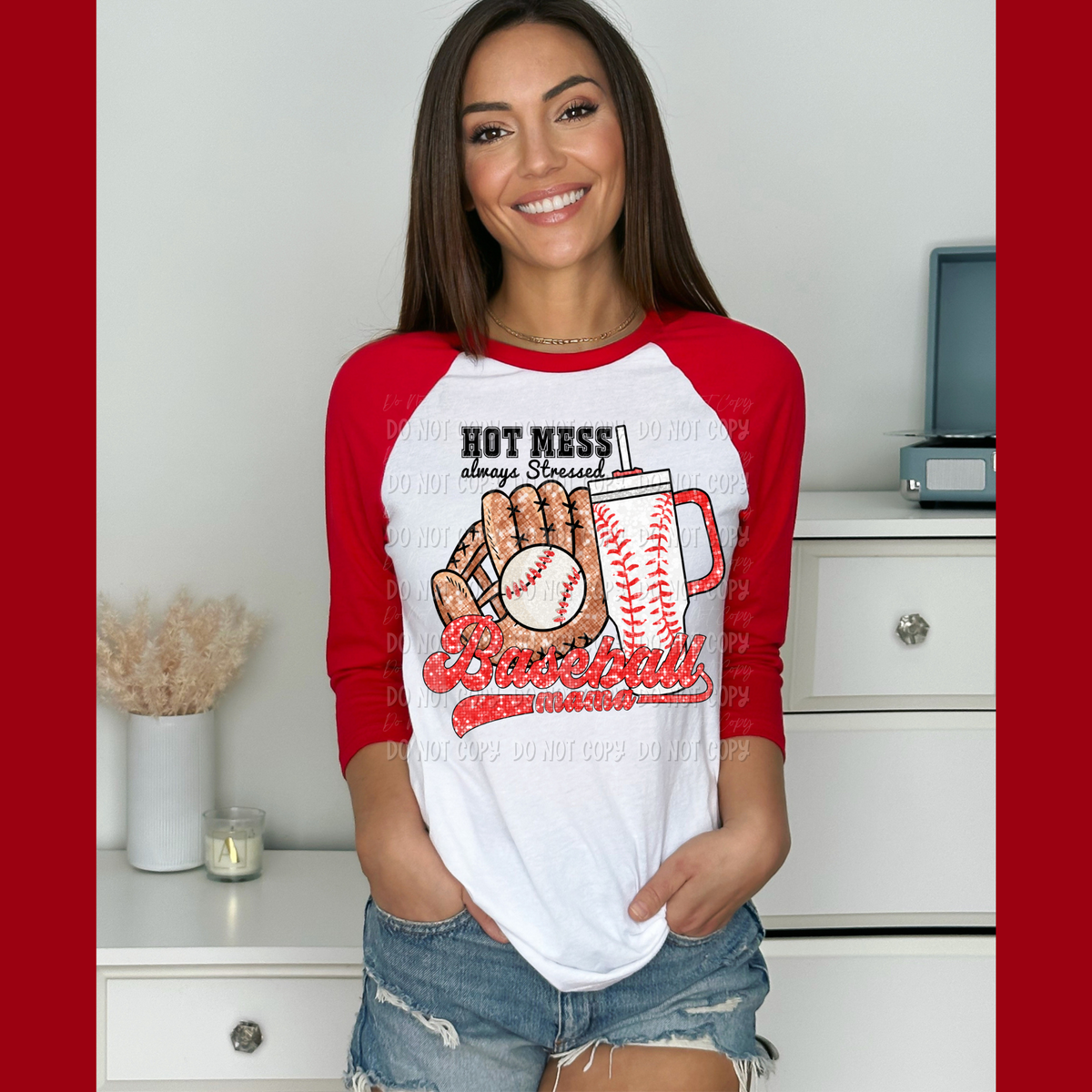 Hot Mess - Always Stressed Baseball Mama || Faux Glitter || Tee