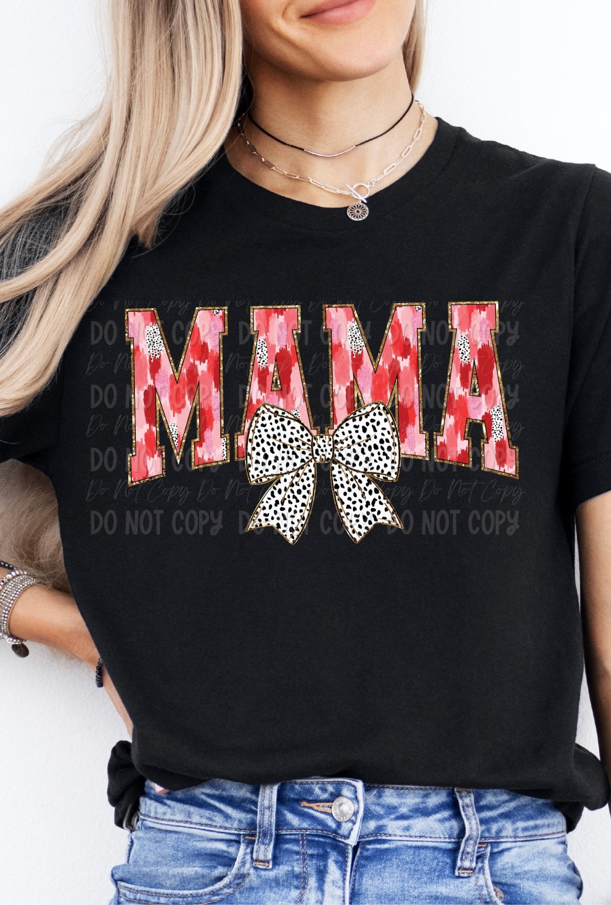 Mama Pink Polka Dot Bow || Tee