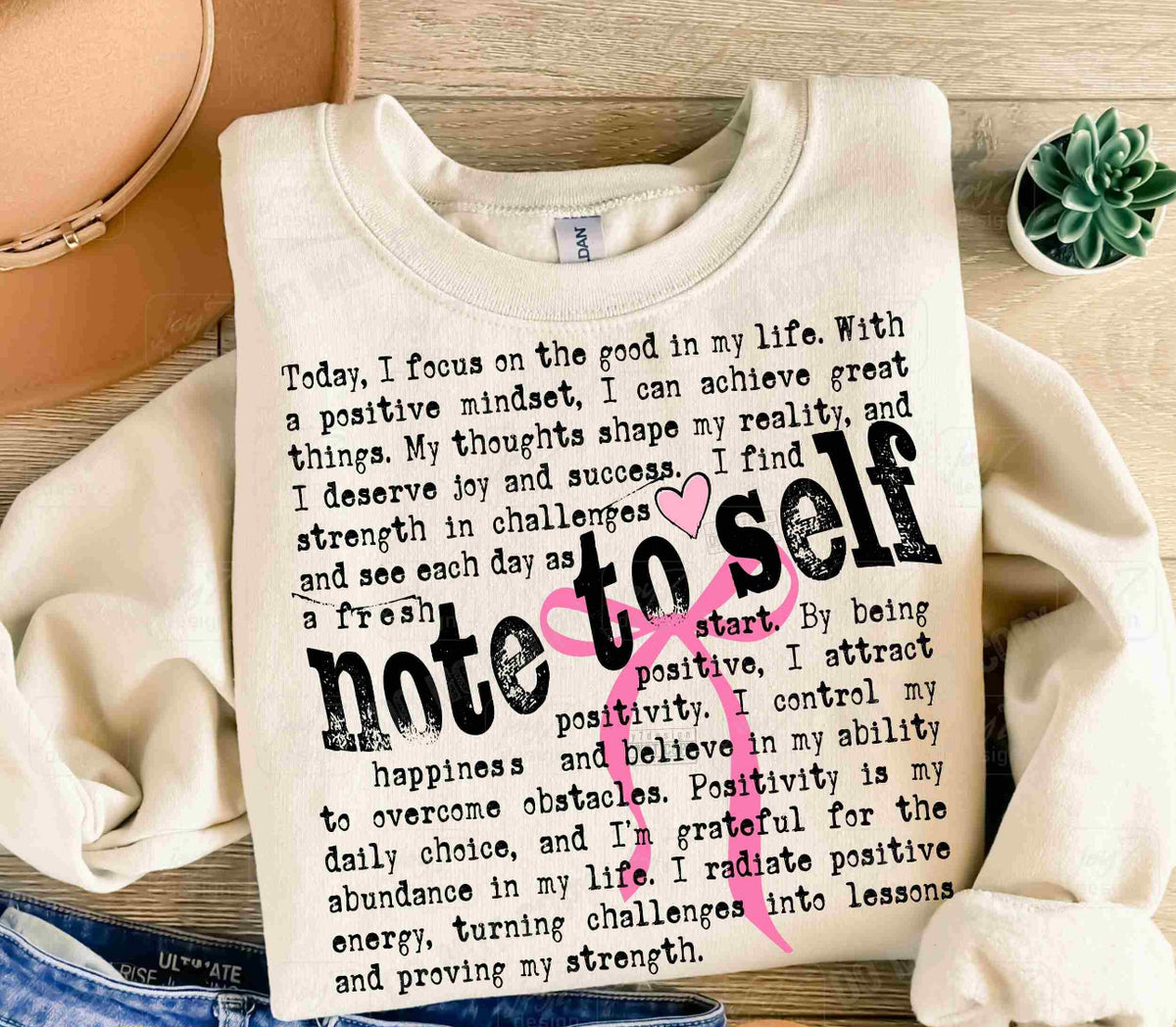 Note To Self || Pink Bow || Sweatshirt Or Hoodie