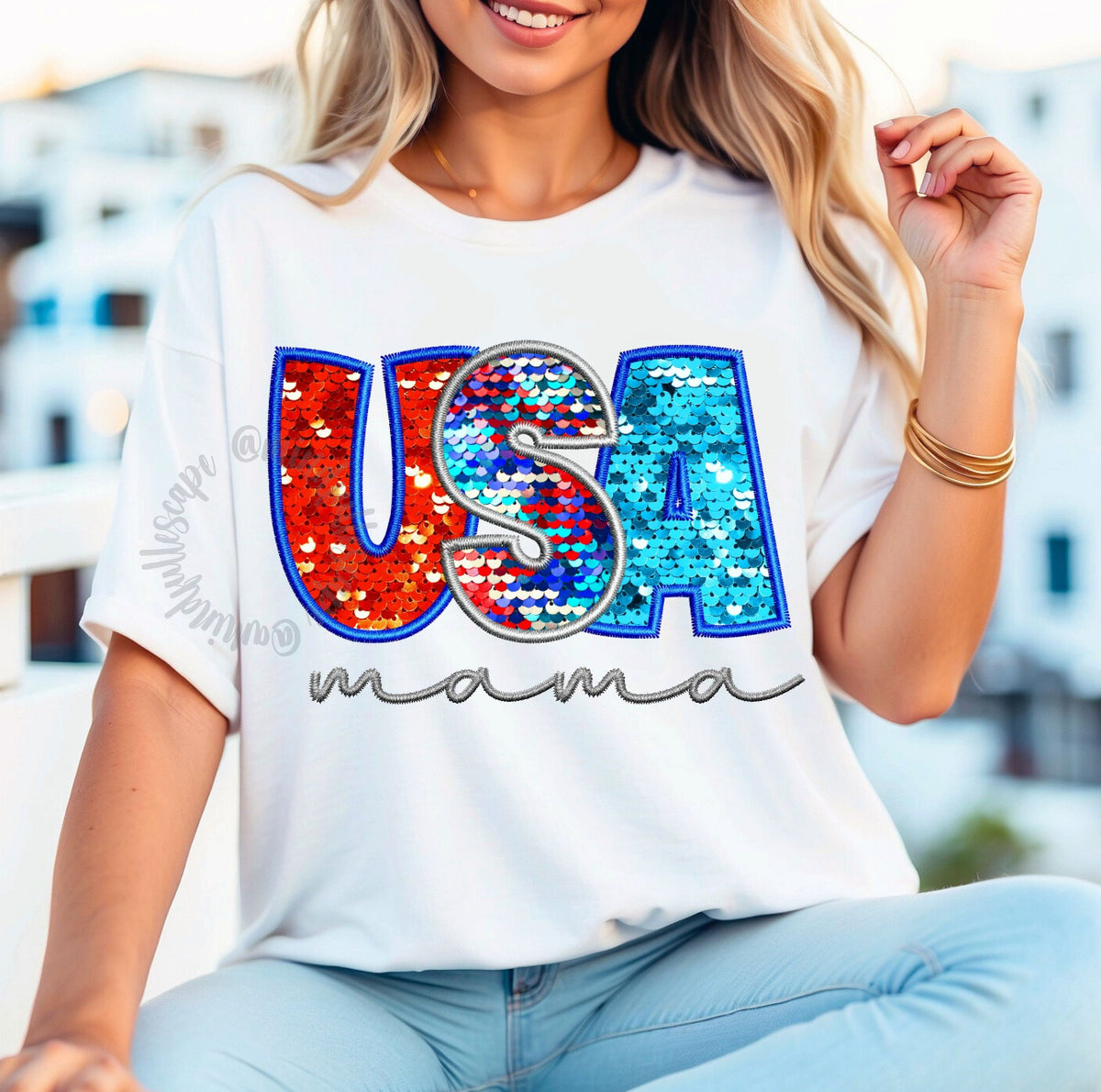 USA Mama - Faux Embroidery - Tee