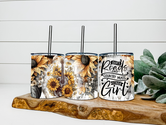 Dirt Roads And Country Music Kinda Girl - 12oz Low Ball Tumbler