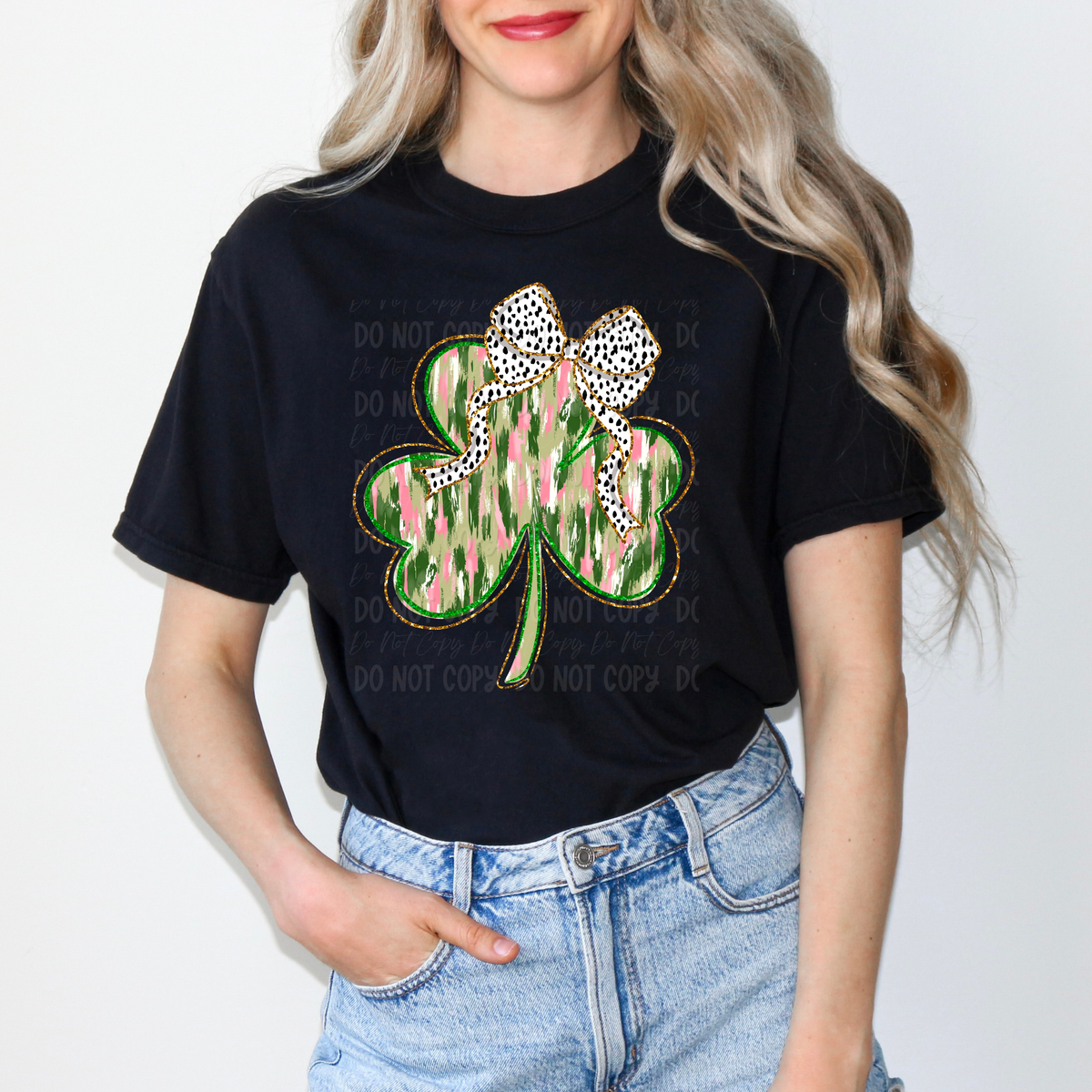 Green & Pink Shamrock Coquette Bow || Tee