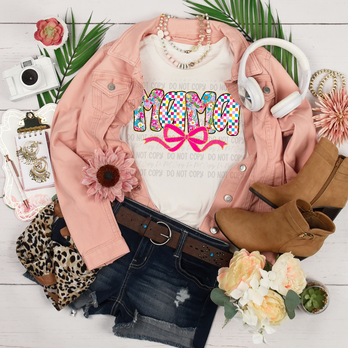 Mama Floral Checkered Bow || Tee
