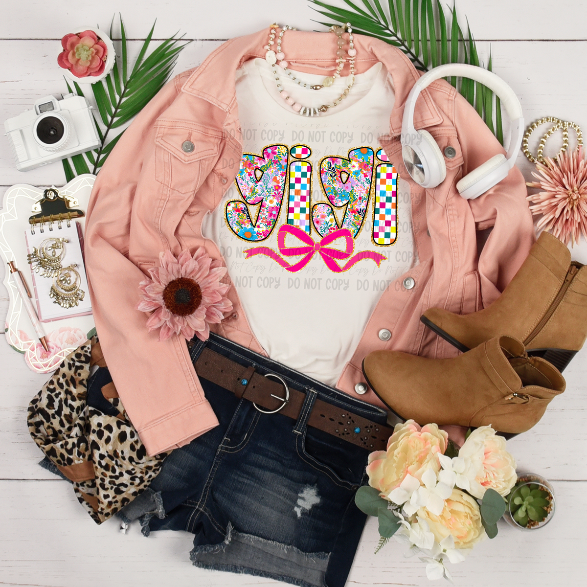 Gigi Floral Checkered Bow || Tee